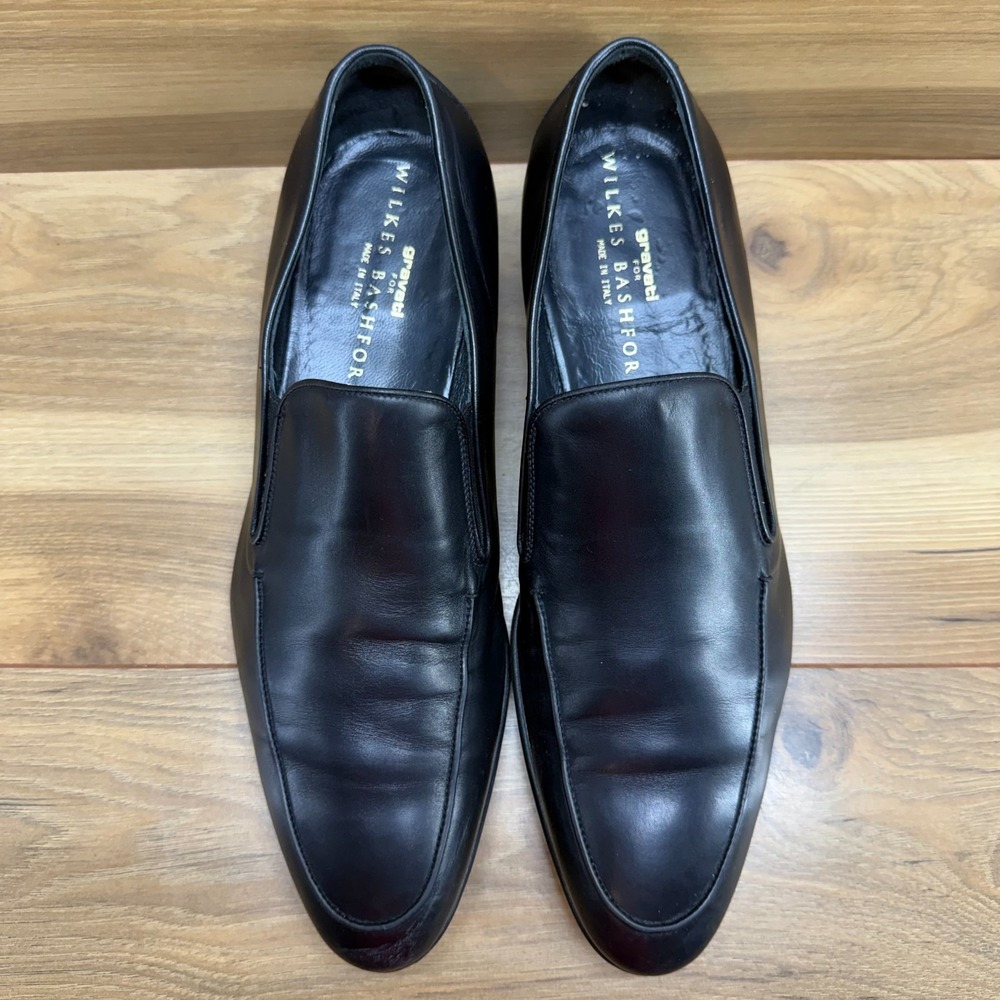 Gravati Wilkes Bashford Mens Dress Shoes 9.5 M Black Venation Apron Toe Slip On